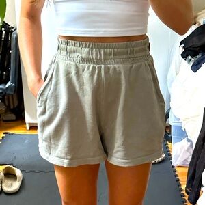 Zara High Waisted Sweat Shorts in Sage Green
